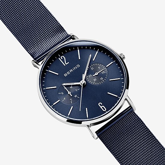 Bering Mens Multi-Function Blue Stainless Steel Bracelet Watch 14240-303