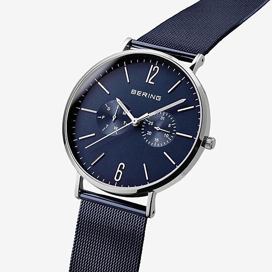 Bering Mens Multi-Function Blue Stainless Steel Bracelet Watch 14240-303