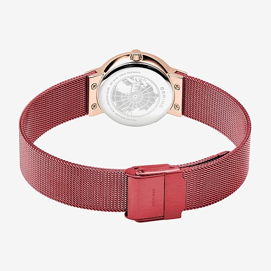 Bering Womens Red Stainless Steel Bracelet Watch 10126-363