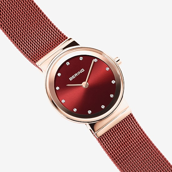 Bering Womens Red Stainless Steel Bracelet Watch 10126-363