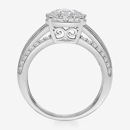 (I / I1) Womens 2 CT. T.W. Lab Grown White Diamond 10K Gold Pear Side Stone Engagement Ring