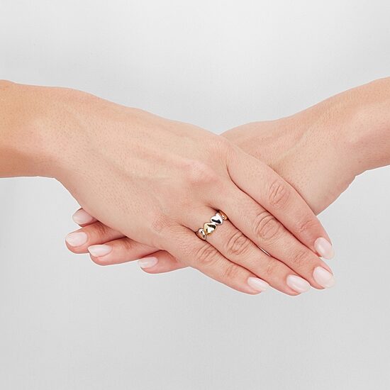 Womens 8.5MM 10K Two Tone Gold Heart Band