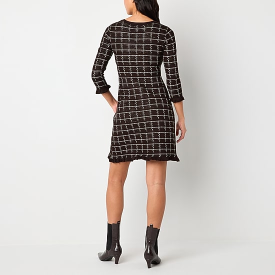 Studio 1 Womens 3/4 Sleeve Sweater Dress