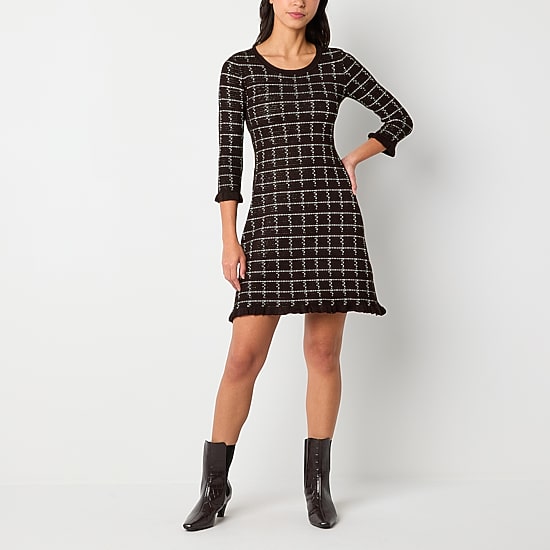 Studio 1 Womens 3/4 Sleeve Sweater Dress