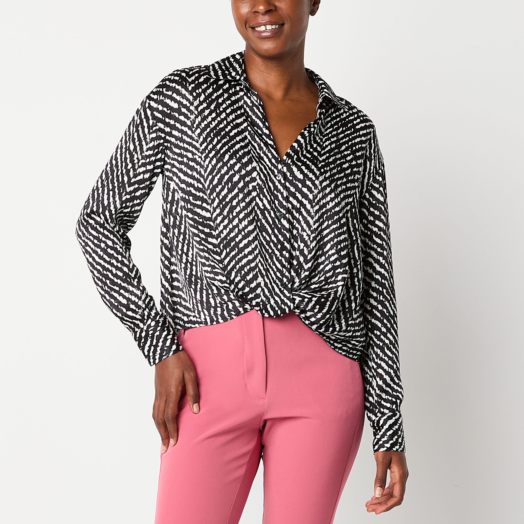 Worthington Womens Long Sleeve Blouse