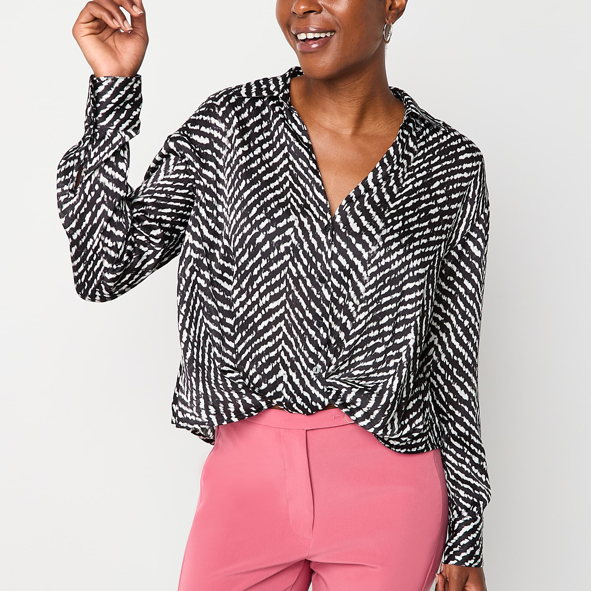 Worthington Womens Long Sleeve Blouse