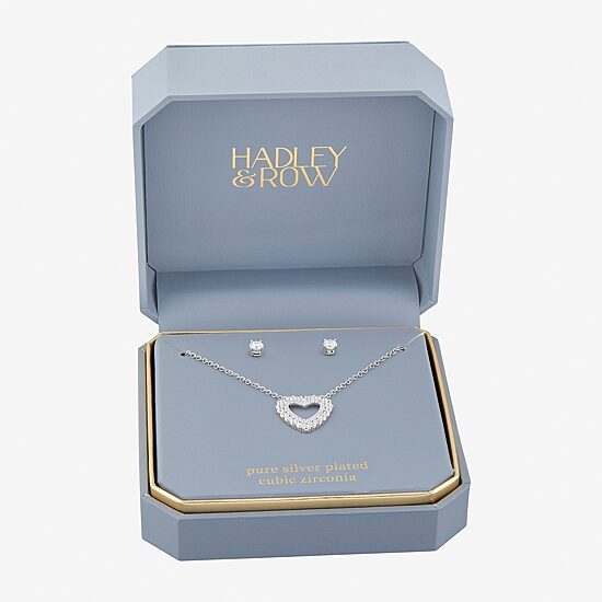 HADLEY & ROW Womens Cubic Zirconia Pure Silver Over Brass Heart 2-pc. Jewelry Set