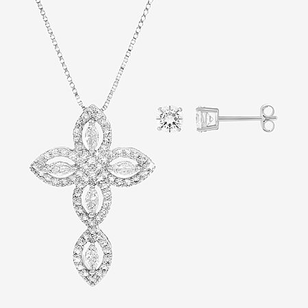 HADLEY & ROW Womens Cubic Zirconia Pure Silver Over Brass Cross 2
