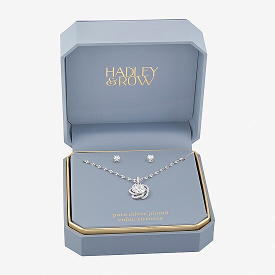 HADLEY & ROW Womens Cubic Zirconia Pure Silver Over Brass 2-pc. Jewelry Set