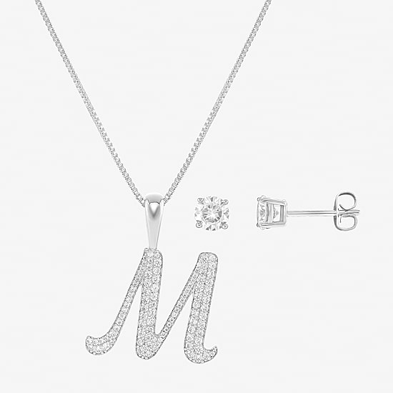 HADLEY & ROW Initial Womens Cubic Zirconia Pure Silver Over Brass 2-pc. Jewelry Set