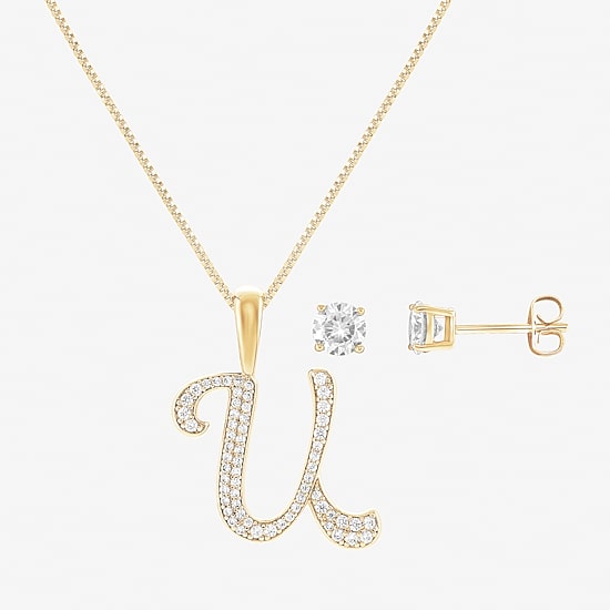 HADLEY & ROW Initial Womens Cubic Zirconia 14K Gold Over Brass 2-pc. Jewelry Set