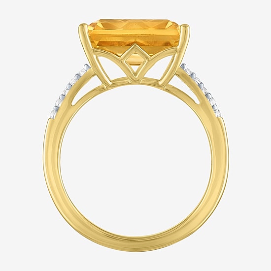 Womens Genuine Yellow Citrine 14K Gold Over Silver Side Stone Cocktail Ring