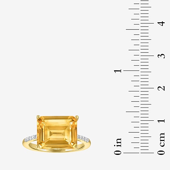 Womens Genuine Yellow Citrine 14K Gold Over Silver Side Stone Cocktail Ring
