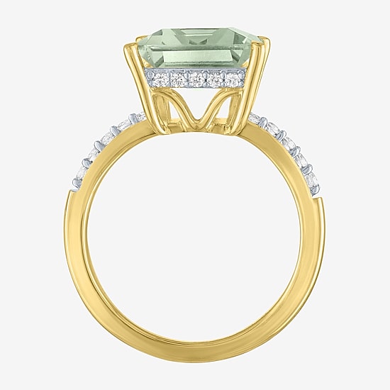Womens Genuine Green Amethyst 14K Gold Over Silver Side Stone Cocktail Ring