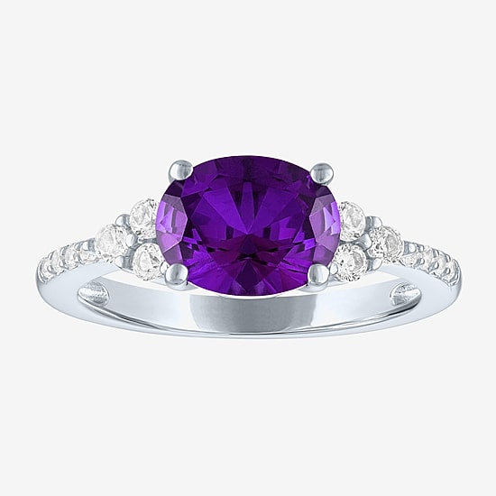 Gemstone Sterling Silver Oval Side Stone Cocktail Ring