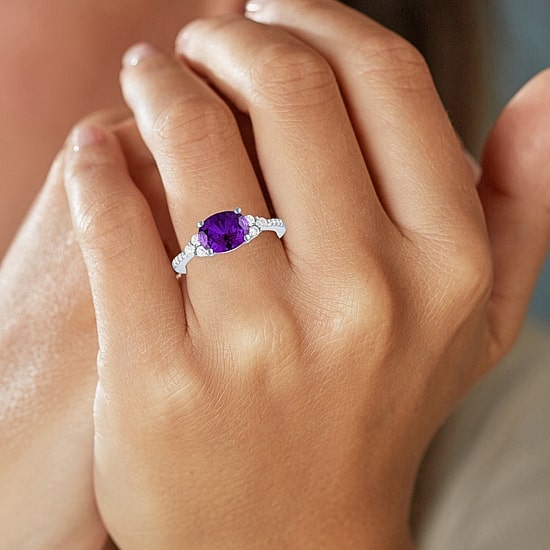 Gemstone Sterling Silver Oval Side Stone Cocktail Ring