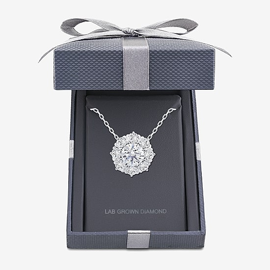 Grown Gorgeous (F,Vs2) Womens 1 1/2 CT. T.W. Lab Grown White Diamond 14K Gold Round 18 Inch Pendant Necklace