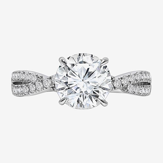 I, Si2 Womens 2 1/4 CT. T.W. Lab Grown White Diamond 10K Gold Round Side Stone Bypass  Engagement Ring