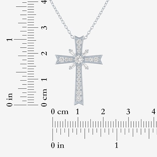 Yes, Please! Womens Lab Created White Sapphire Sterling Silver Cross Pendant