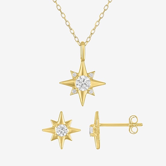 Yes, Please! Womens Lab Created White Sapphire 14K Gold Over Silver Star 2-pc. Jewelry Set