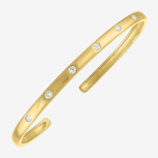 Yes, Please! Womens White Sapphire 14K Gold Over Silver Cuff Bracelet
