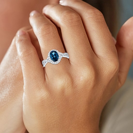 Yes, Please! Womens Genuine Blue Topaz Sterling Silver Halo Side Stone Cocktail Ring