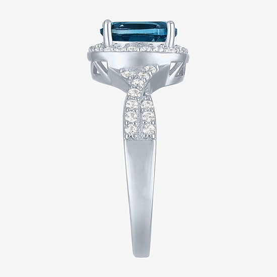 Yes, Please! Womens Genuine Blue Topaz Sterling Silver Halo Side Stone Cocktail Ring