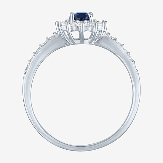 Yes, Please! Womens Lab Created Blue Sapphire Sterling Silver Halo Side Stone Cocktail Ring