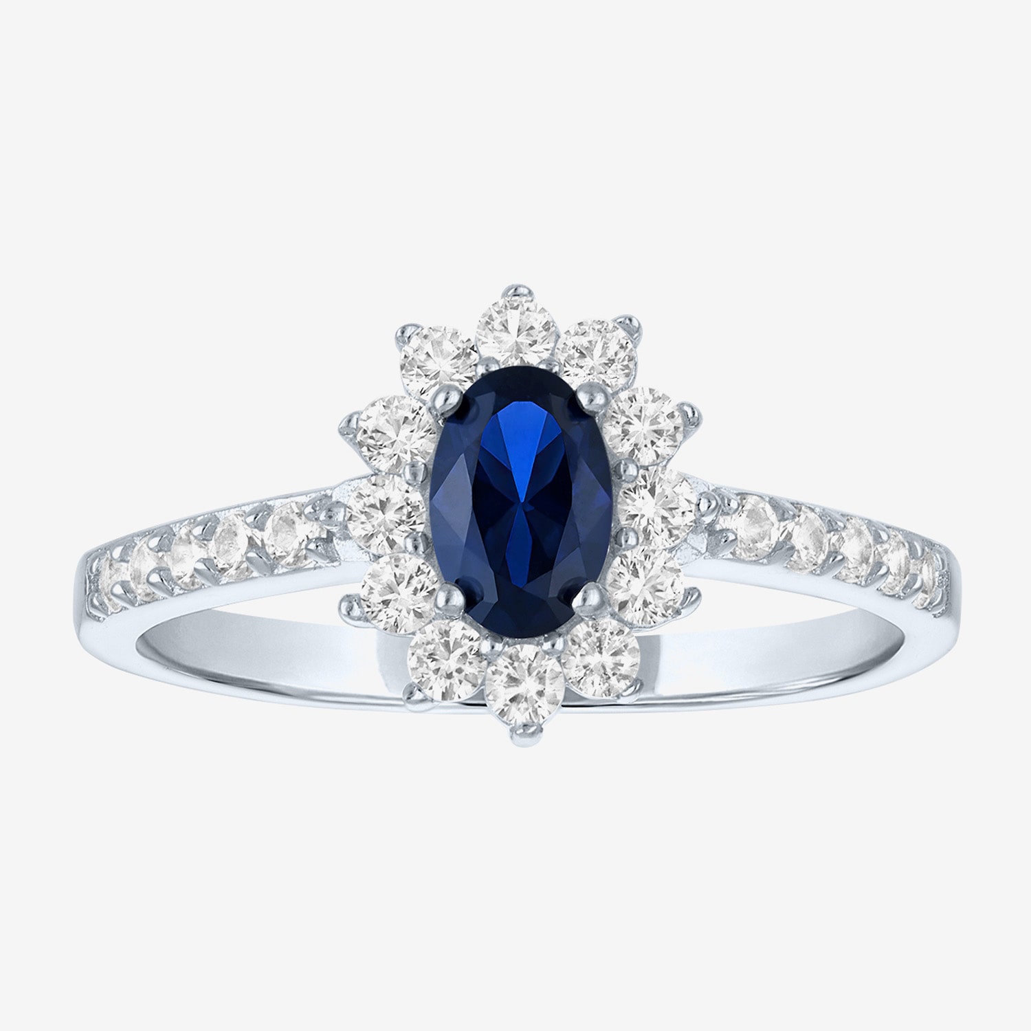 Yes, Please! Womens Lab Created Blue Sapphire Sterling Silver Halo Side Stone Cocktail Ring