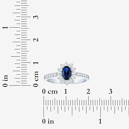 Yes, Please! Womens Lab Created Blue Sapphire Sterling Silver Halo Side Stone Cocktail Ring
