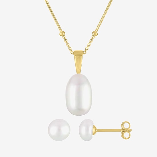 Yes, Please! Womens White Cultured Freshwater Pearl Sterling Silver Round 2-pc. Jewelry Set