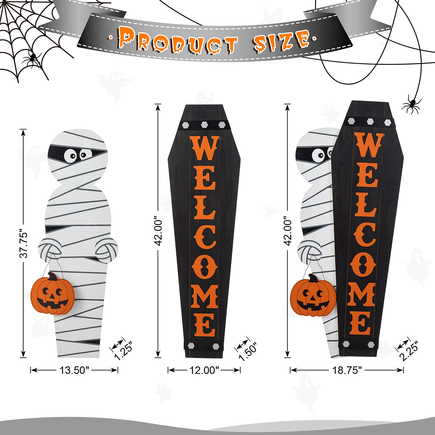 Glitzhome Halloween Wood Mummy And Welcome Coffin Halloween Porch Sign