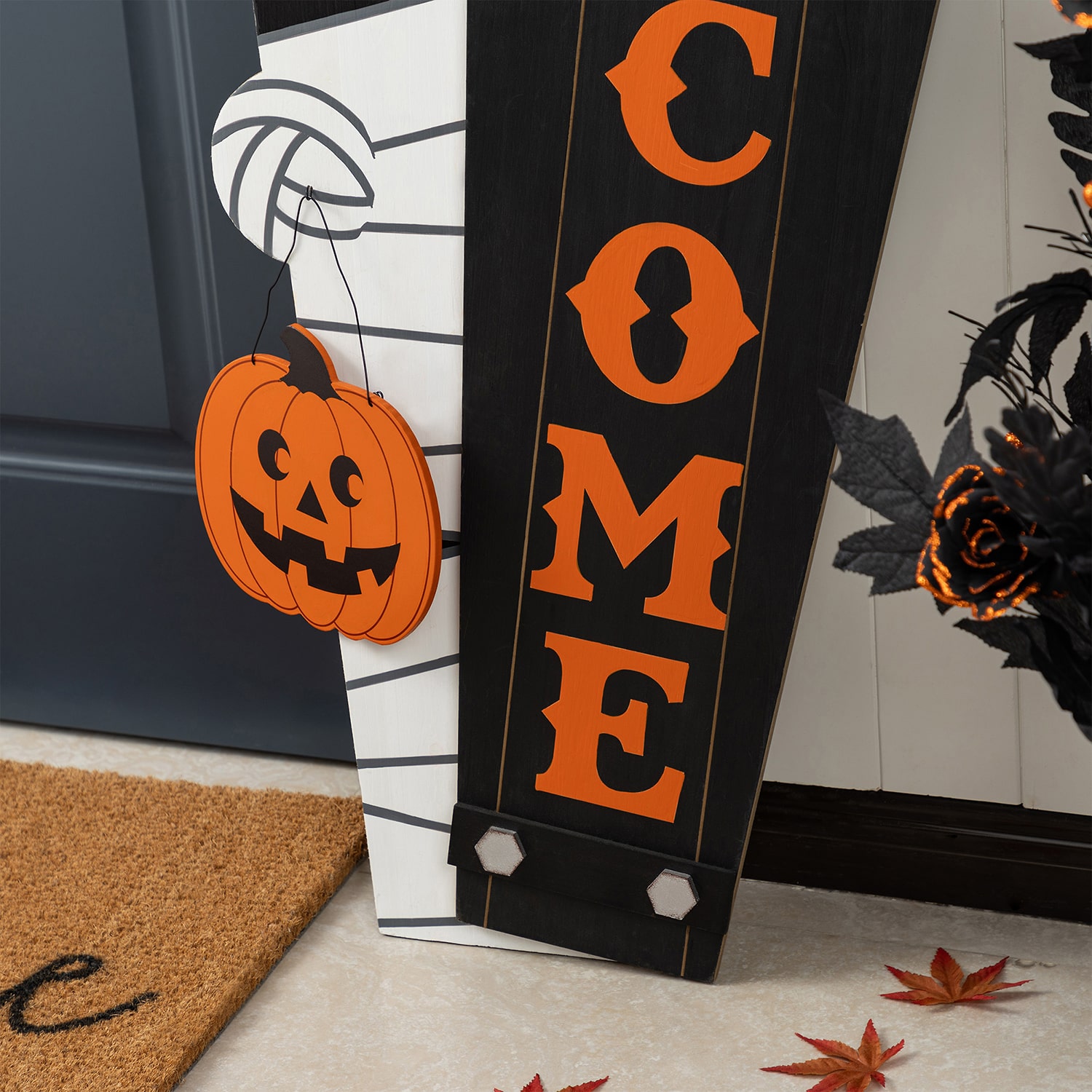 Glitzhome Halloween Wood Mummy And Welcome Coffin Halloween Porch Sign