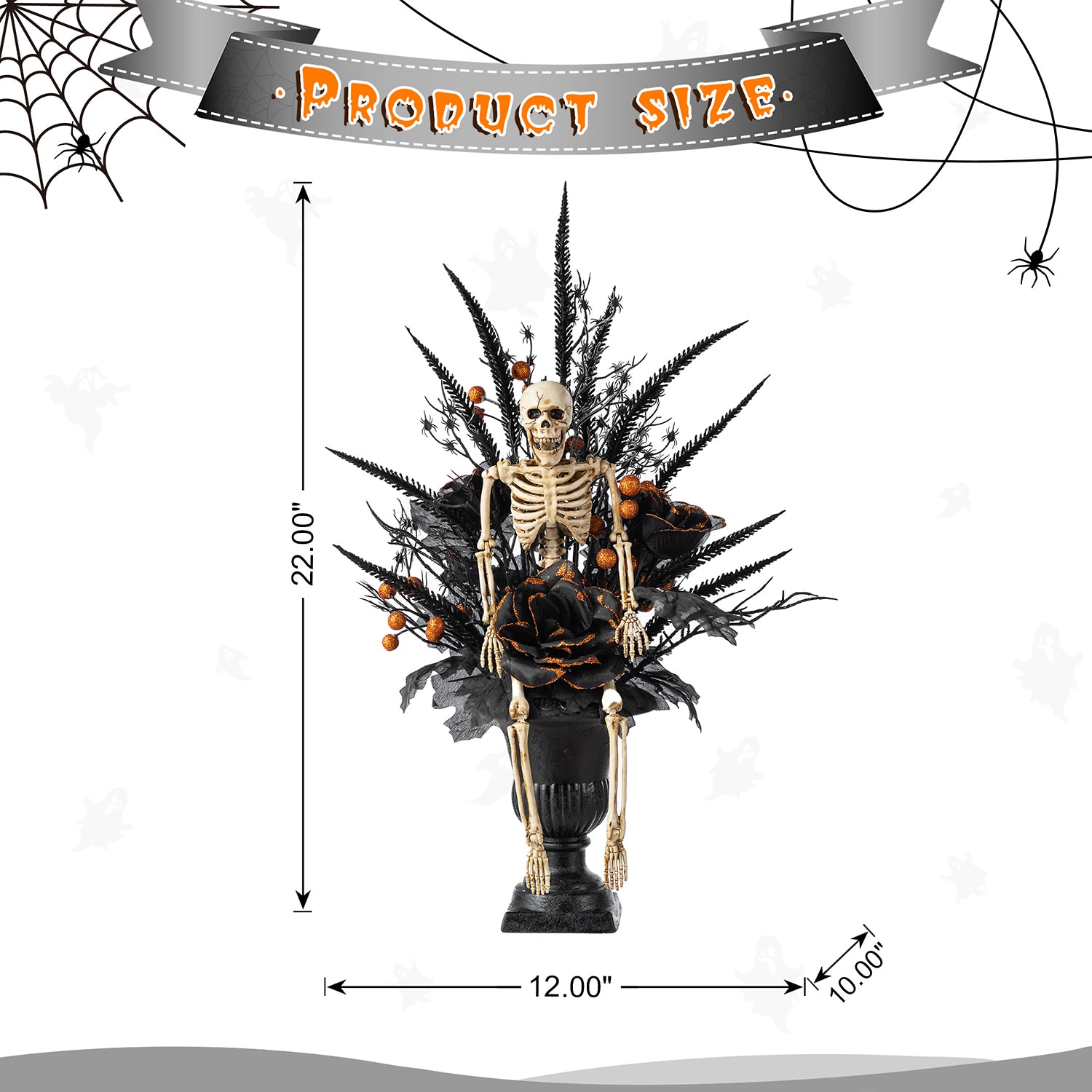 Glitzhome 22"H Halloween Black Rose, Skeleton And Berry Urn Tree Halloween Tabletop Decor