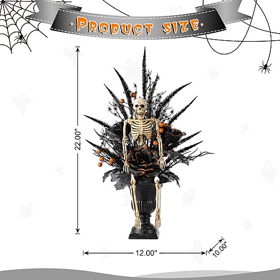 Glitzhome 22"H Halloween Black Rose, Skeleton And Berry Urn Tree Tabletop Decor