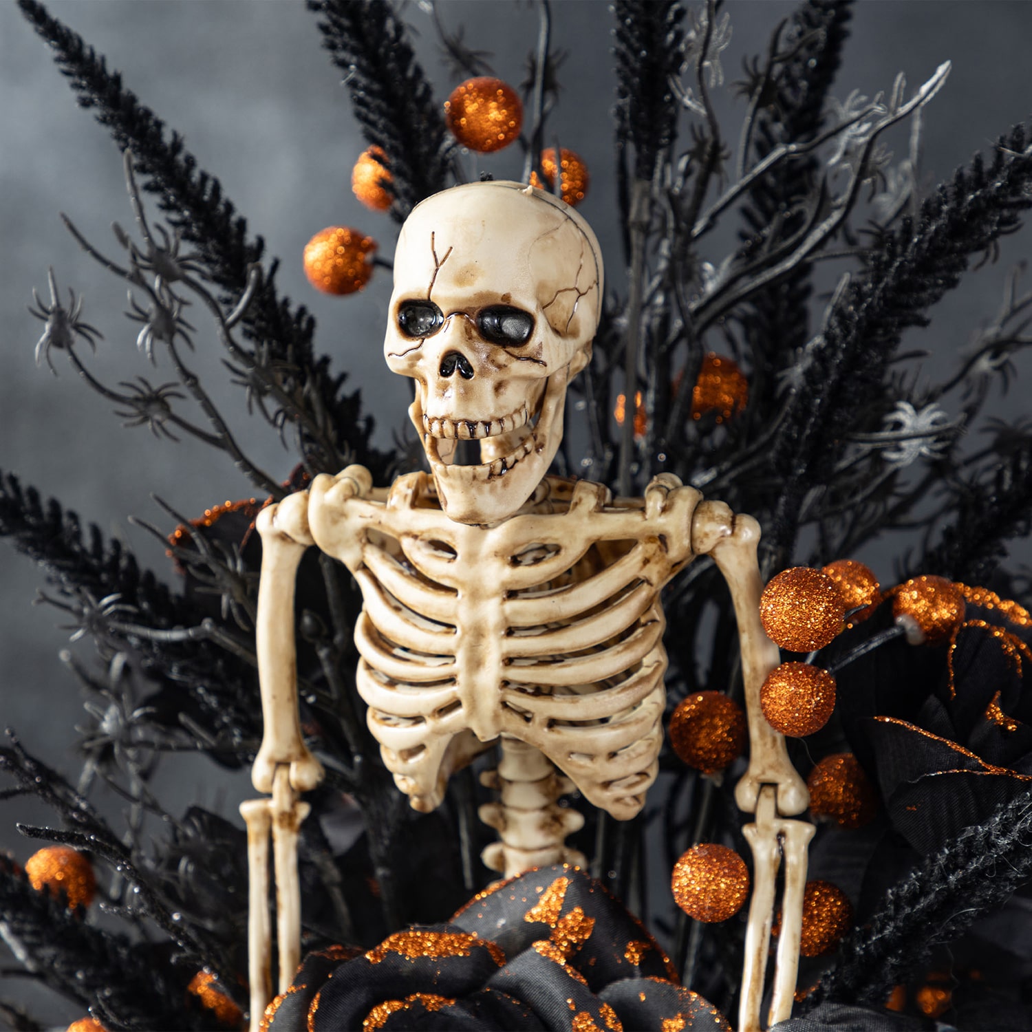 Glitzhome 22"H Halloween Black Rose, Skeleton And Berry Urn Tree Halloween Tabletop Decor