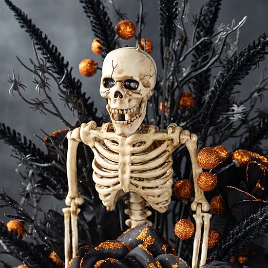 Glitzhome 22"H Halloween Black Rose, Skeleton And Berry Urn Tree Tabletop Decor