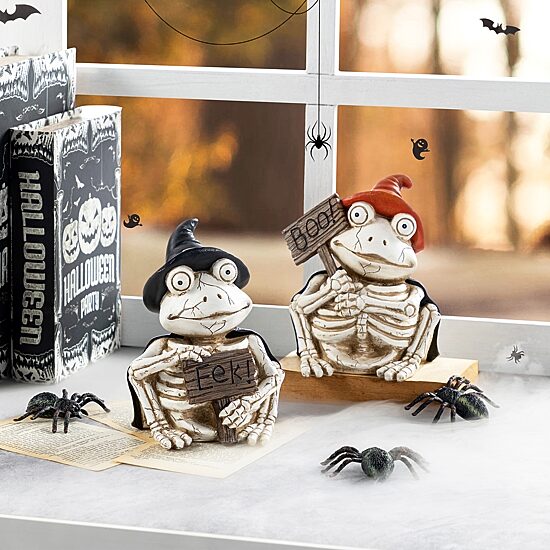 Glitzhome 7"H Halloween Resin Skeleton Frogs 2-pc. Tabletop Decor
