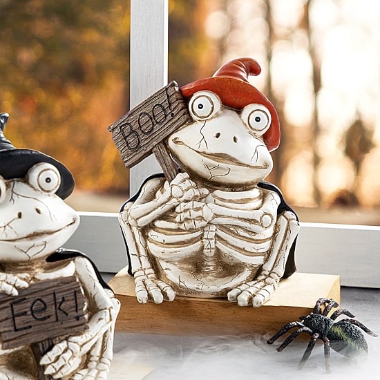 Glitzhome 7"H Halloween Resin Skeleton Frogs 2-pc. Tabletop Decor