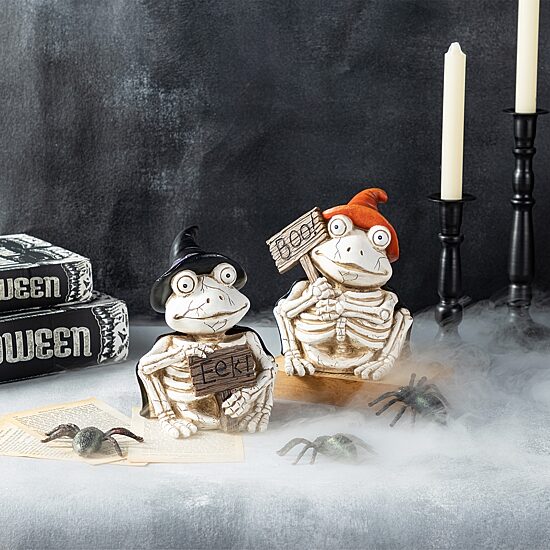 Glitzhome 7"H Halloween Resin Skeleton Frogs 2-pc. Tabletop Decor