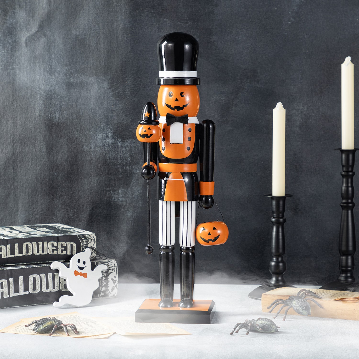 Glitzhome 19"H Halloween Wood Pumpkin Wood Nutcracker