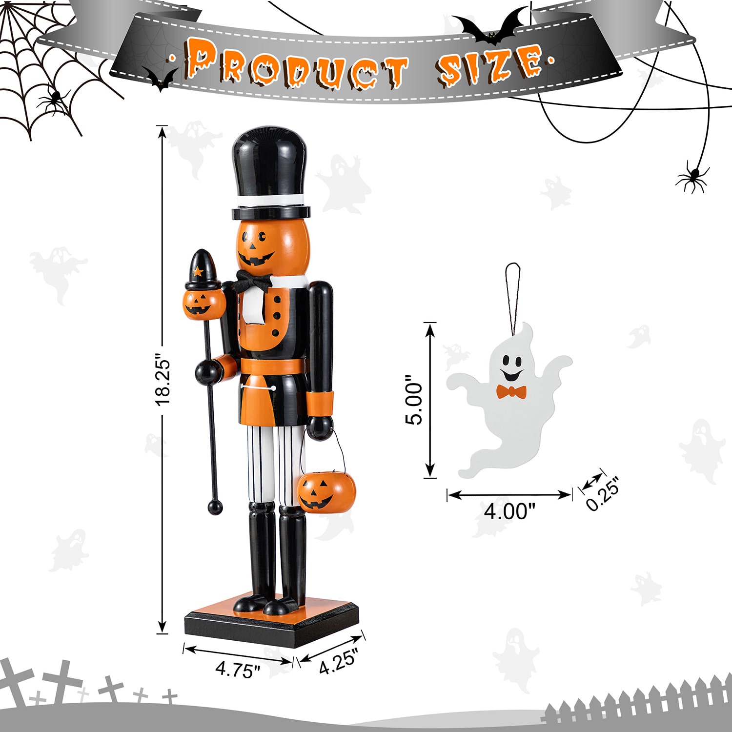Glitzhome 19"H Halloween Wood Pumpkin Wood Nutcracker