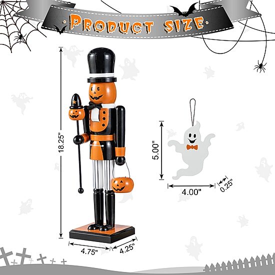 Glitzhome 19"H Halloween Wood Pumpkin Wood Nutcracker