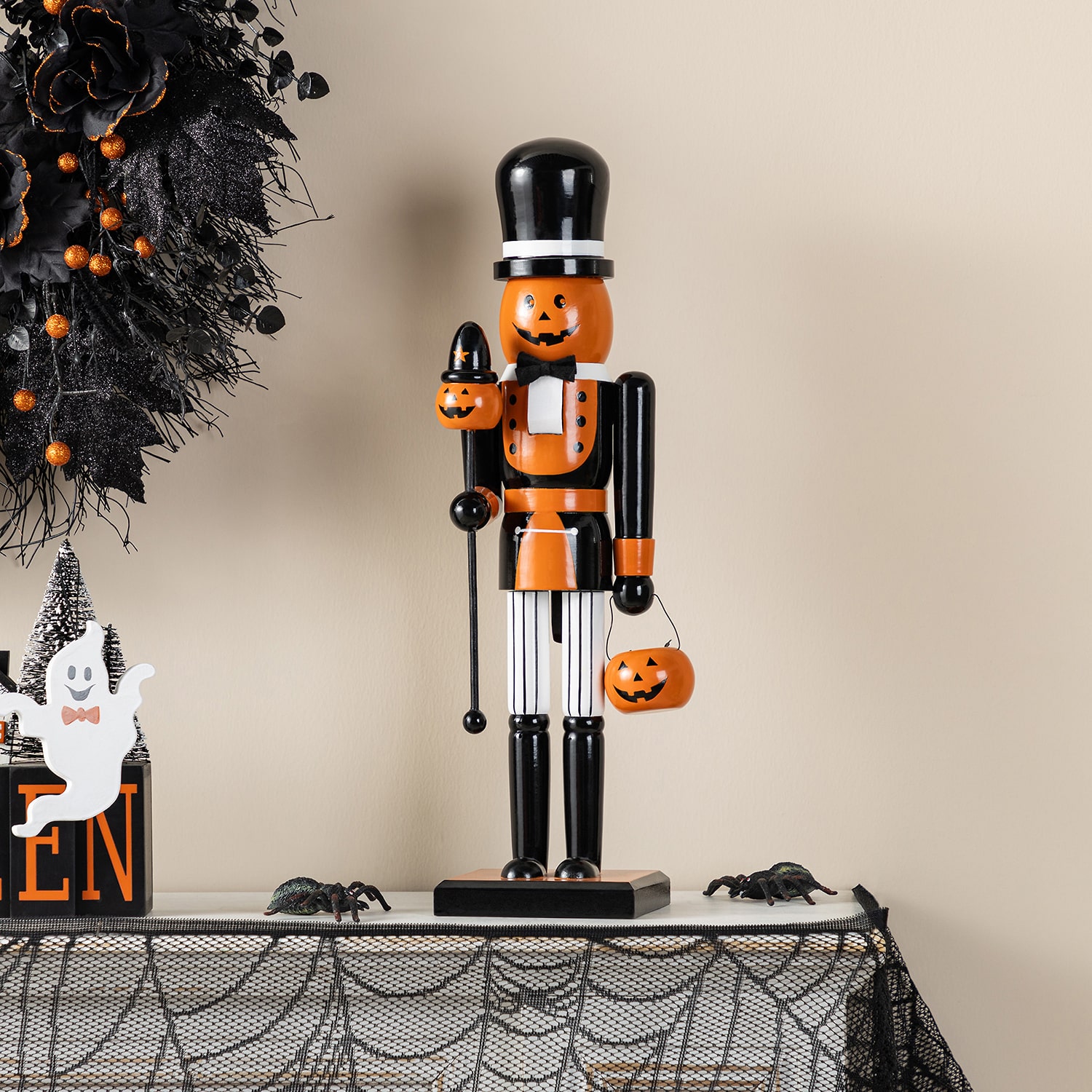 Glitzhome 19"H Halloween Wood Pumpkin Wood Nutcracker