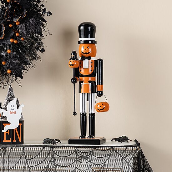 Glitzhome 19"H Halloween Wood Pumpkin Wood Nutcracker