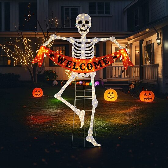 Glitzhome 87h Lighted Halloween 2d Skeleton Outdoor Décor Halloween Inflatable