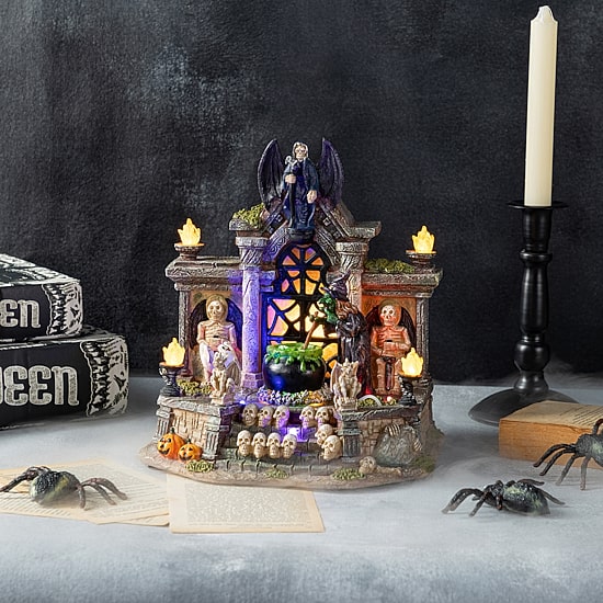 Glitzhome 10"H Lighted Resin Halloween Haunted House Tabletop Decor