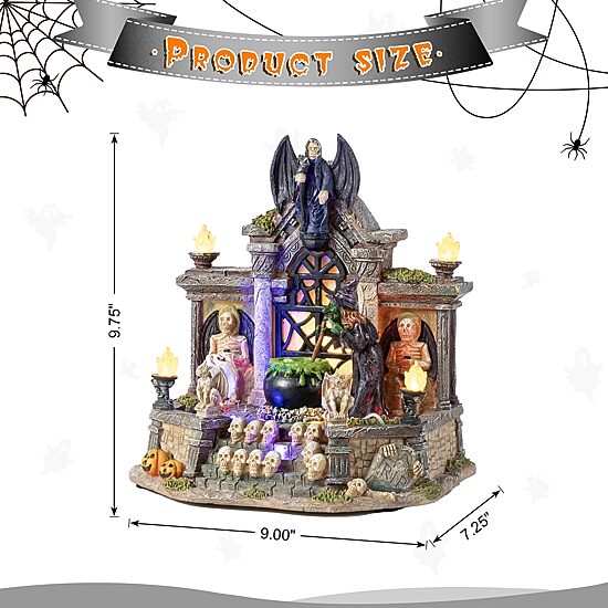 Glitzhome 10"H Lighted Resin Halloween Haunted House Tabletop Decor