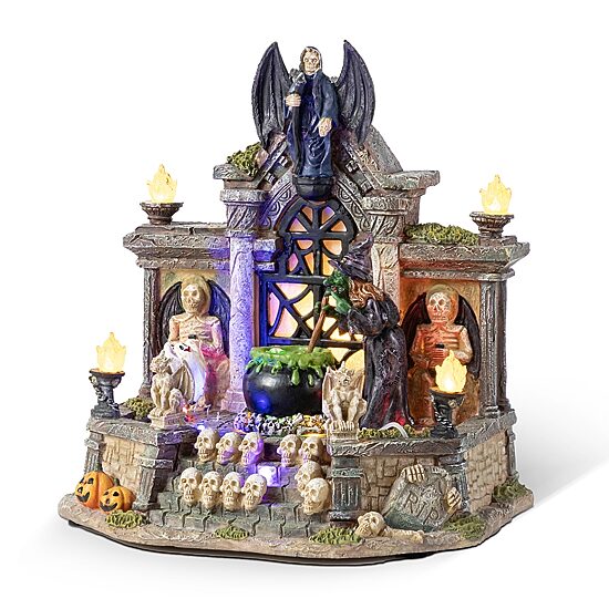 Glitzhome 10"H Lighted Resin Halloween Haunted House Tabletop Decor