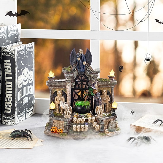 Glitzhome 10"H Lighted Resin Halloween Haunted House Tabletop Decor